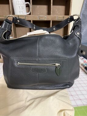 Coach Black Pebbled Leather Shoulder Bag with Silver Hardware
